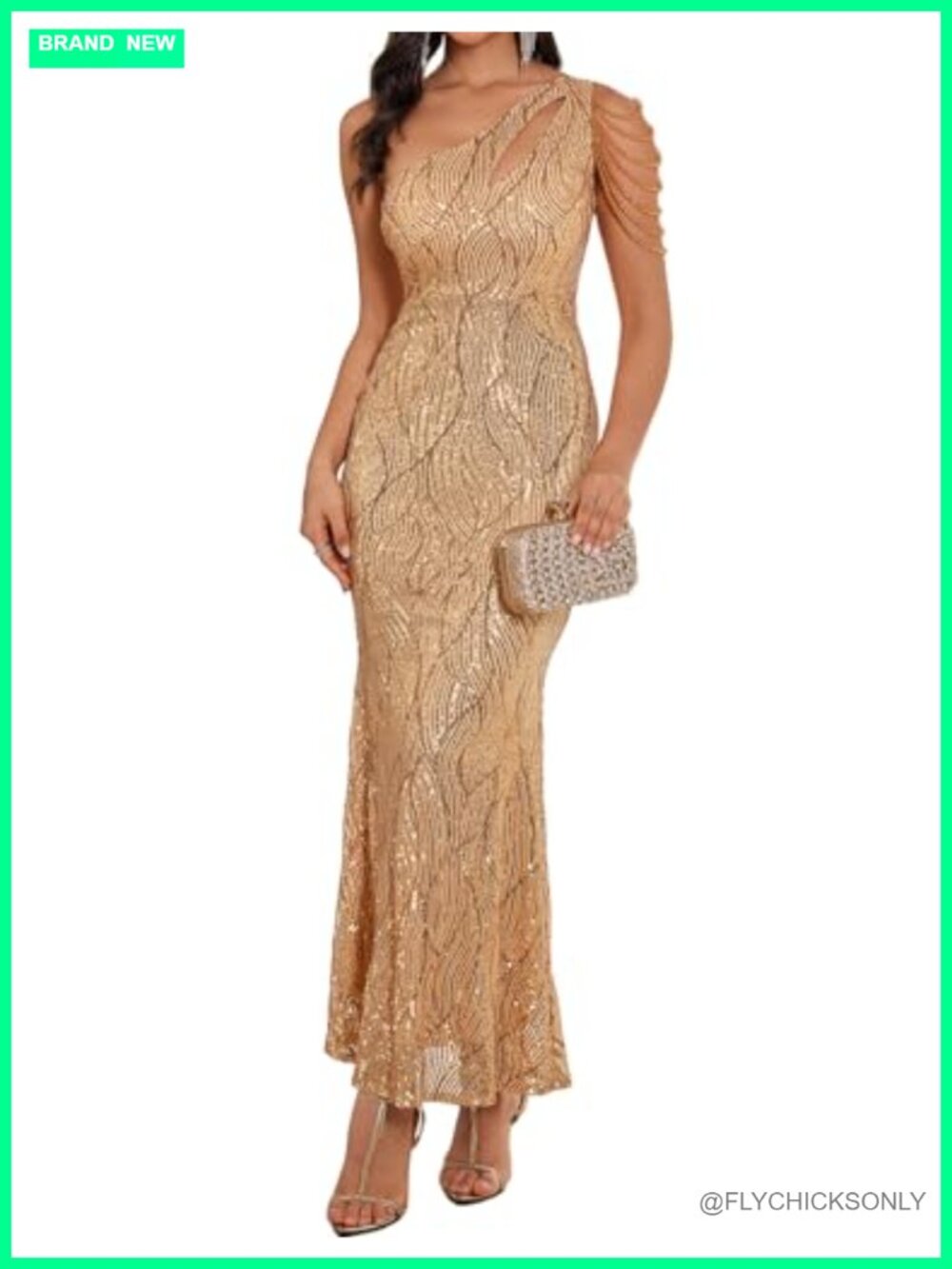 One Shoulder Sequin Maxi Evening Gown Formal Prom Dress Tassels Mermaid